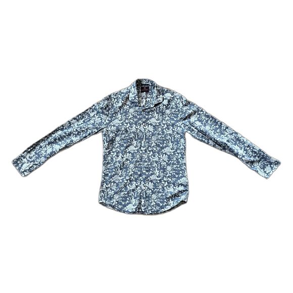 Scotch & Soda Blue Gray Retro Floral Button Up Shirt Top Mens Size Medium - Picture 2 of 9